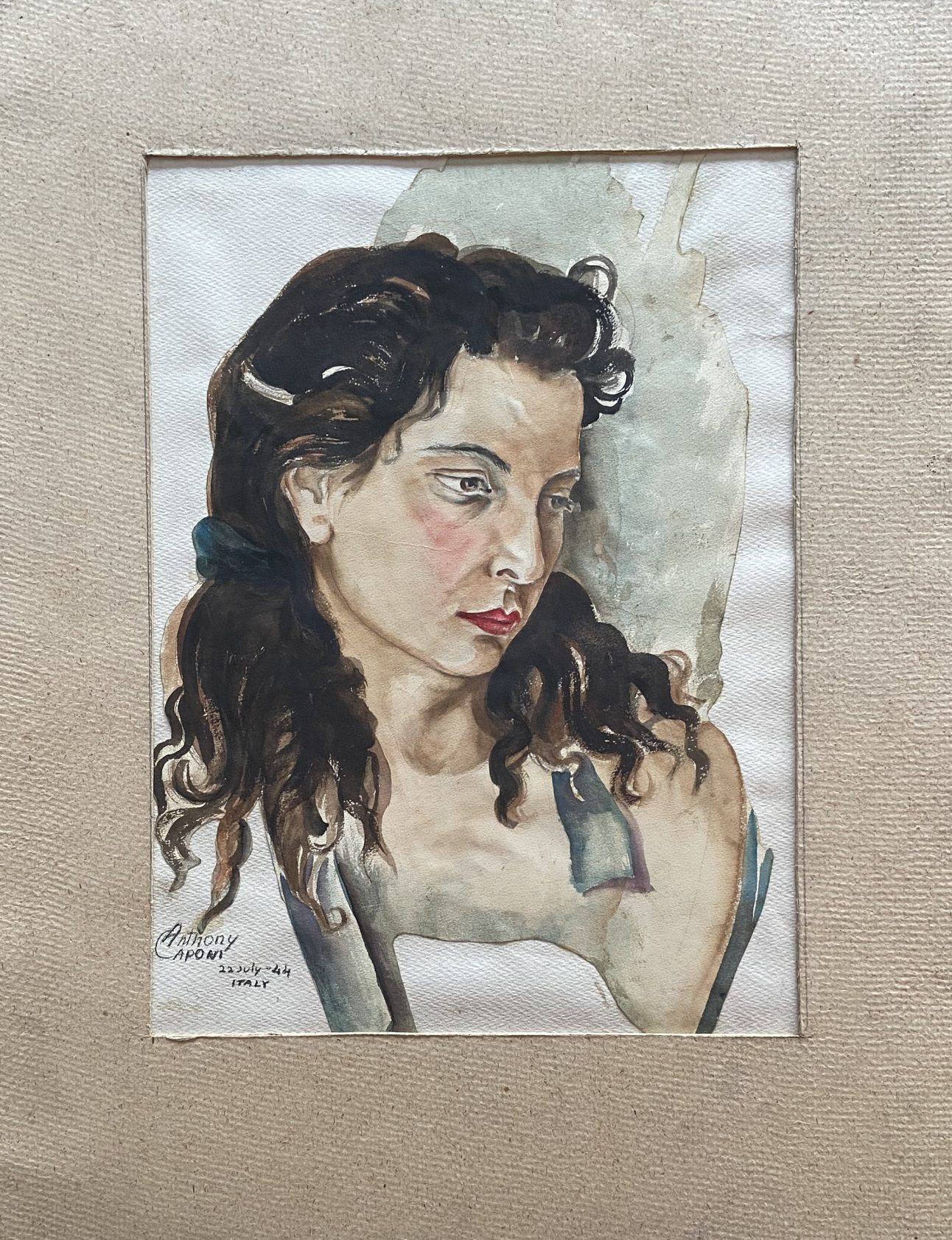 Portrait of Italian Woman A watercolor painting of a woman looking to the right